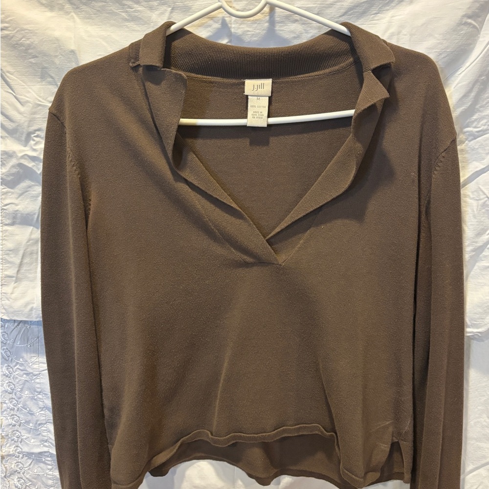 J. Jill Brown Button Down Crop Shirt
